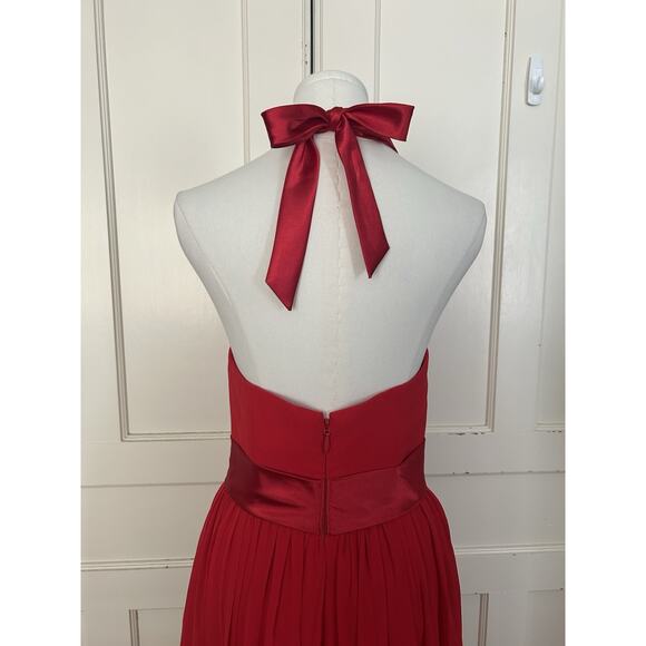 Azazie Halter Chiffon Maxi Bridesmaid Dress Womens Size A4 Red Classic Colorful - Picture 4 of 10